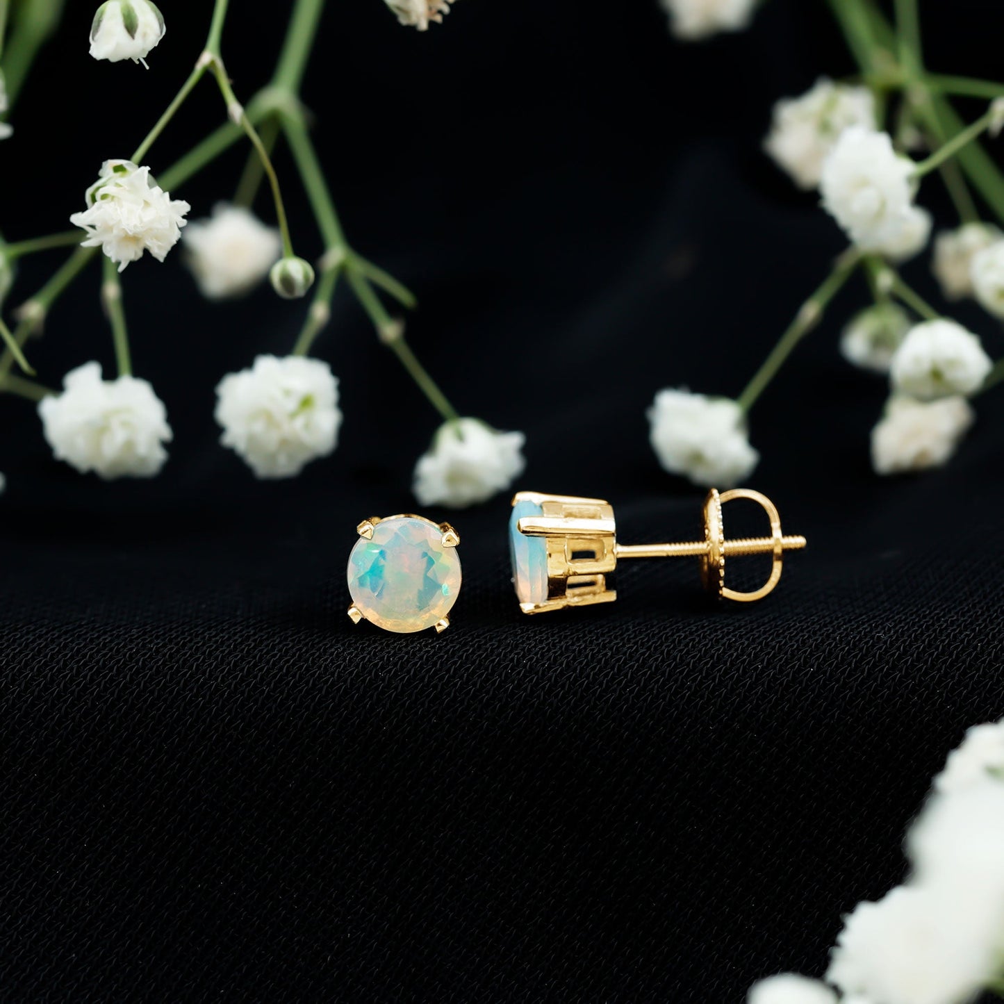 October Birthstone Ethiopian Opal Solitaire Stud Earring