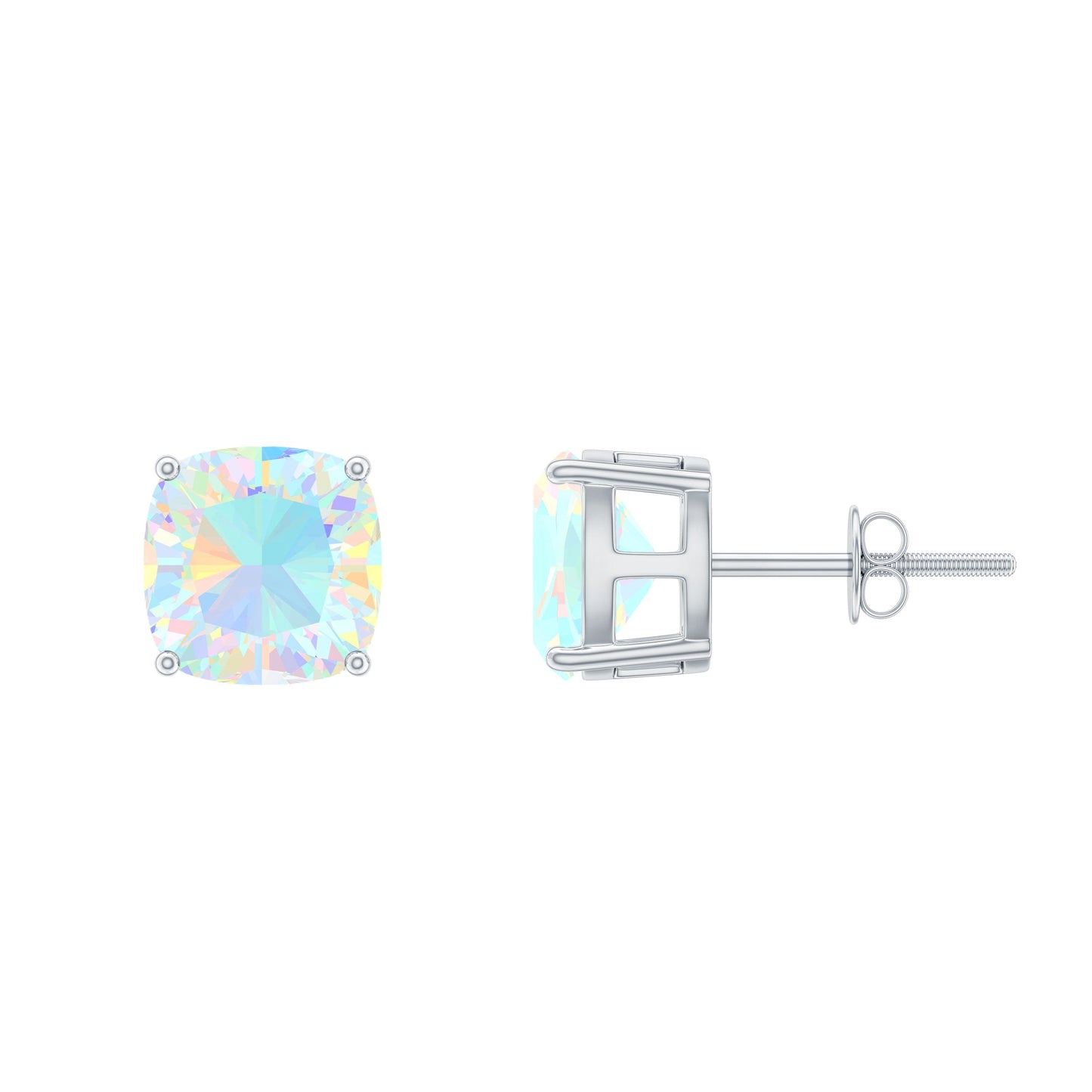 3.7 Carat Cushion Cut Ethiopian Opal Solitaire Stud Earrings