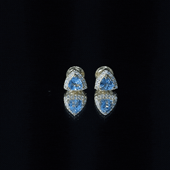 Natural Trilliant Cut Blue Topaz and Diamond Stud Earrings