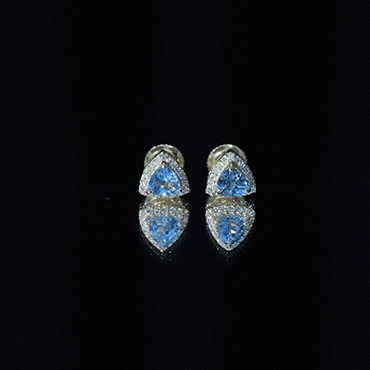 Natural Trilliant Cut Blue Topaz and Diamond Stud Earrings