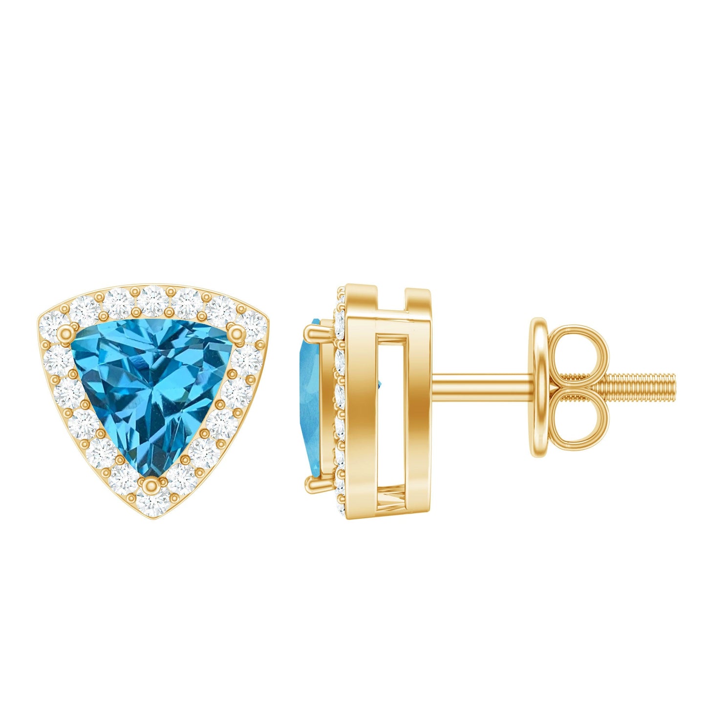 Natural Trilliant Cut Blue Topaz and Diamond Stud Earrings