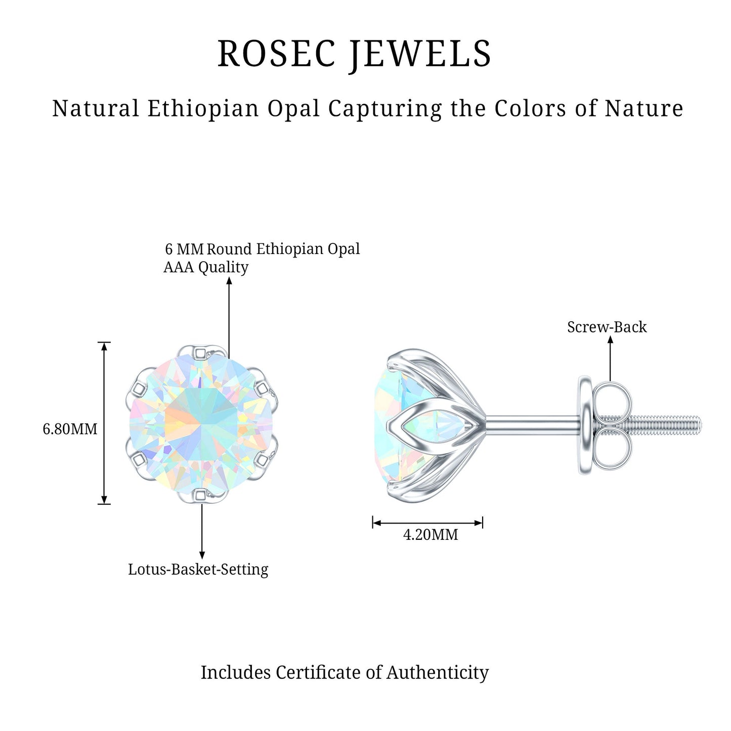1.6 Carat Round Ethiopian Opal Solitaire Stud Earrings For Her