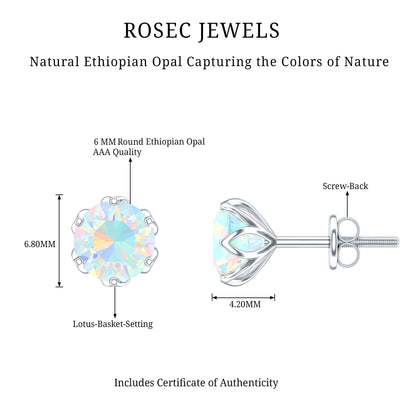 1.6 Carat Round Ethiopian Opal Solitaire Stud Earrings For Her
