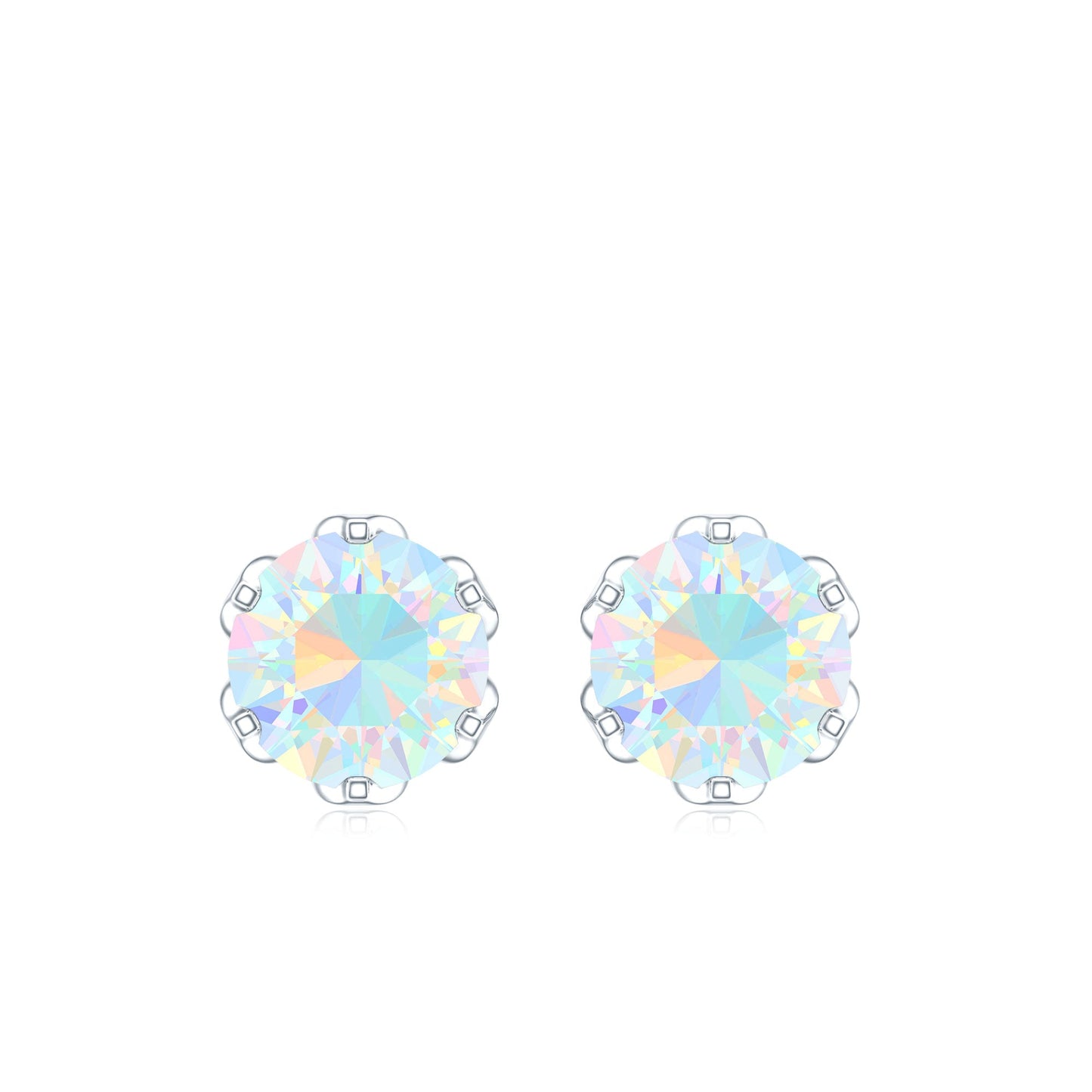 1.6 Carat Round Ethiopian Opal Solitaire Stud Earrings For Her