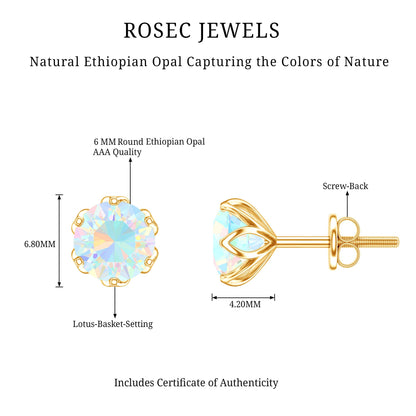 1.6 Carat Round Ethiopian Opal Solitaire Stud Earrings For Her
