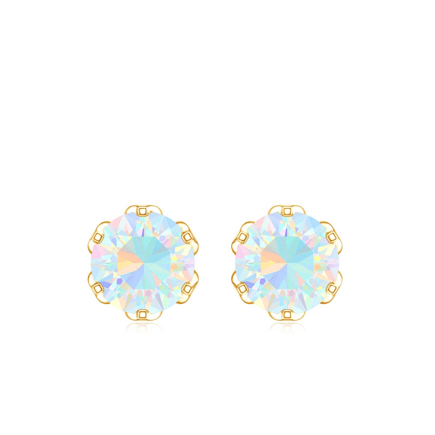 1.6 Carat Round Ethiopian Opal Solitaire Stud Earrings For Her