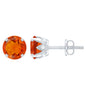 Solitaire Fire Opal Stud Earrings with Diamond Accent