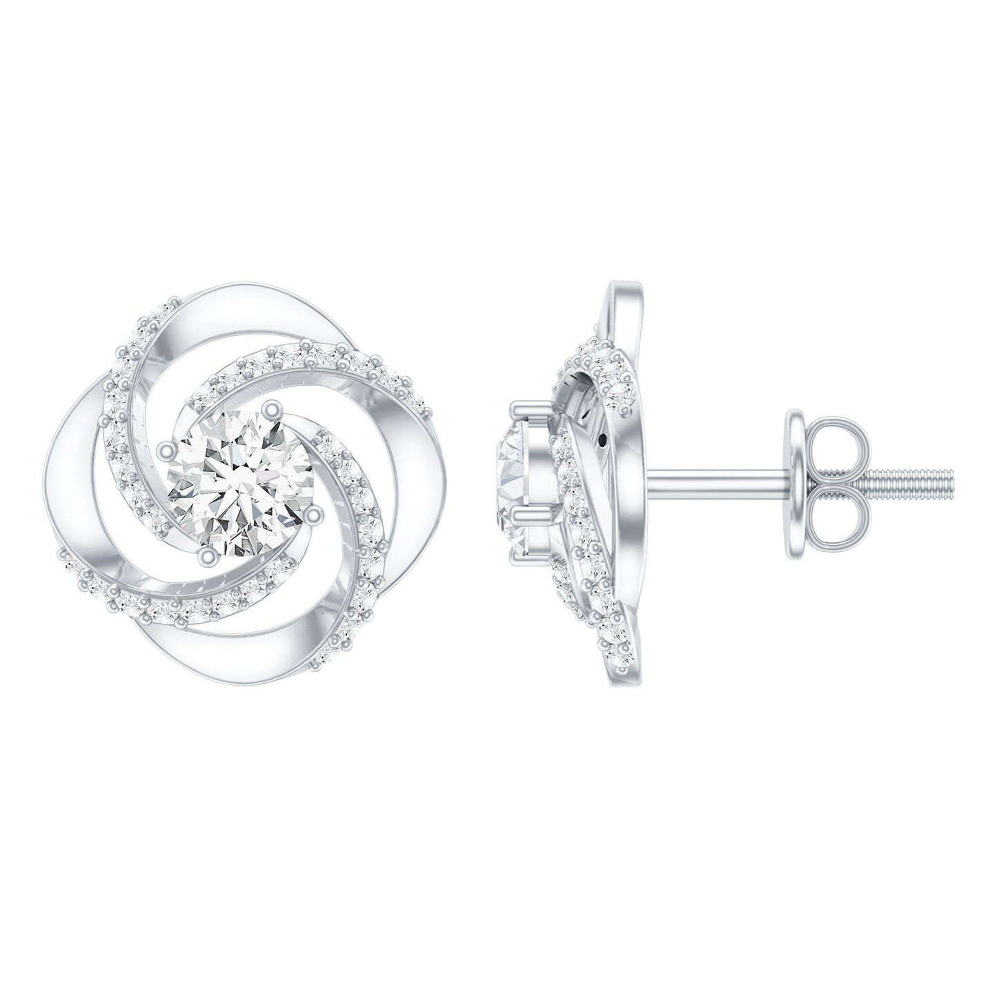 1 CT Round Shape Moissanite Swirl Stud Earrings