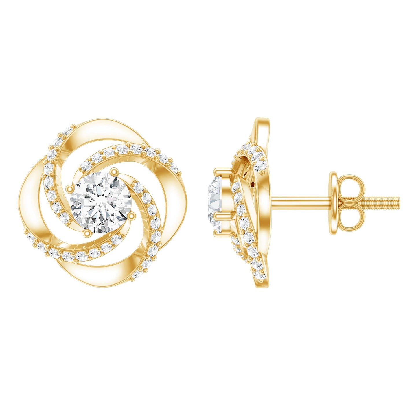 1 CT Round Shape Moissanite Swirl Stud Earrings