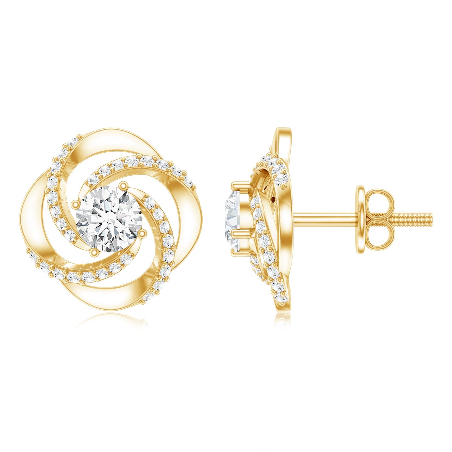 1 CT Round Shape Moissanite Swirl Stud Earrings