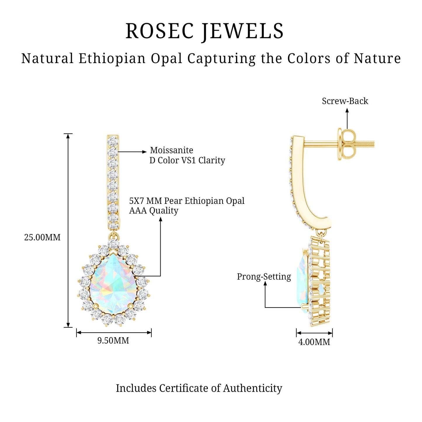 Natural Ethiopian Opal Teardrop Bridal Earrings with Moissanite Accent
