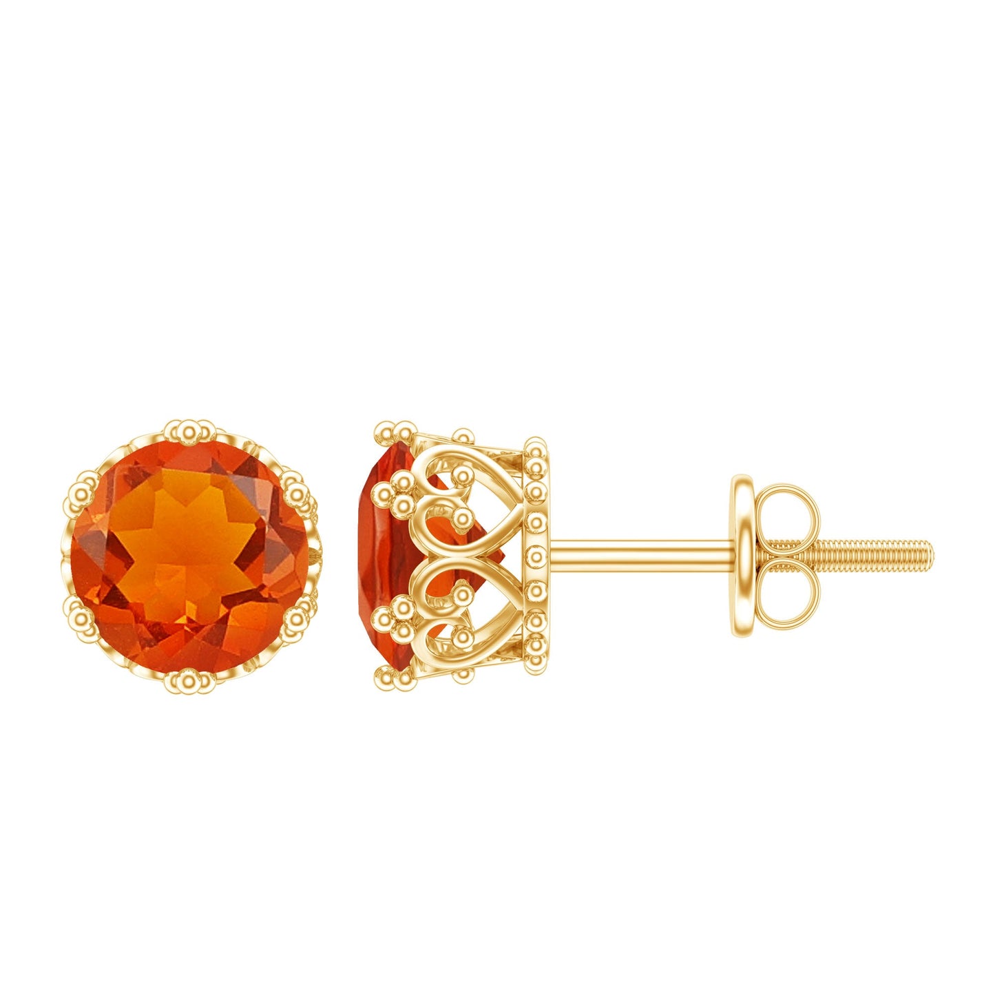 1.5 Carat Fire Opal Solitaire Crown Stud Earrings