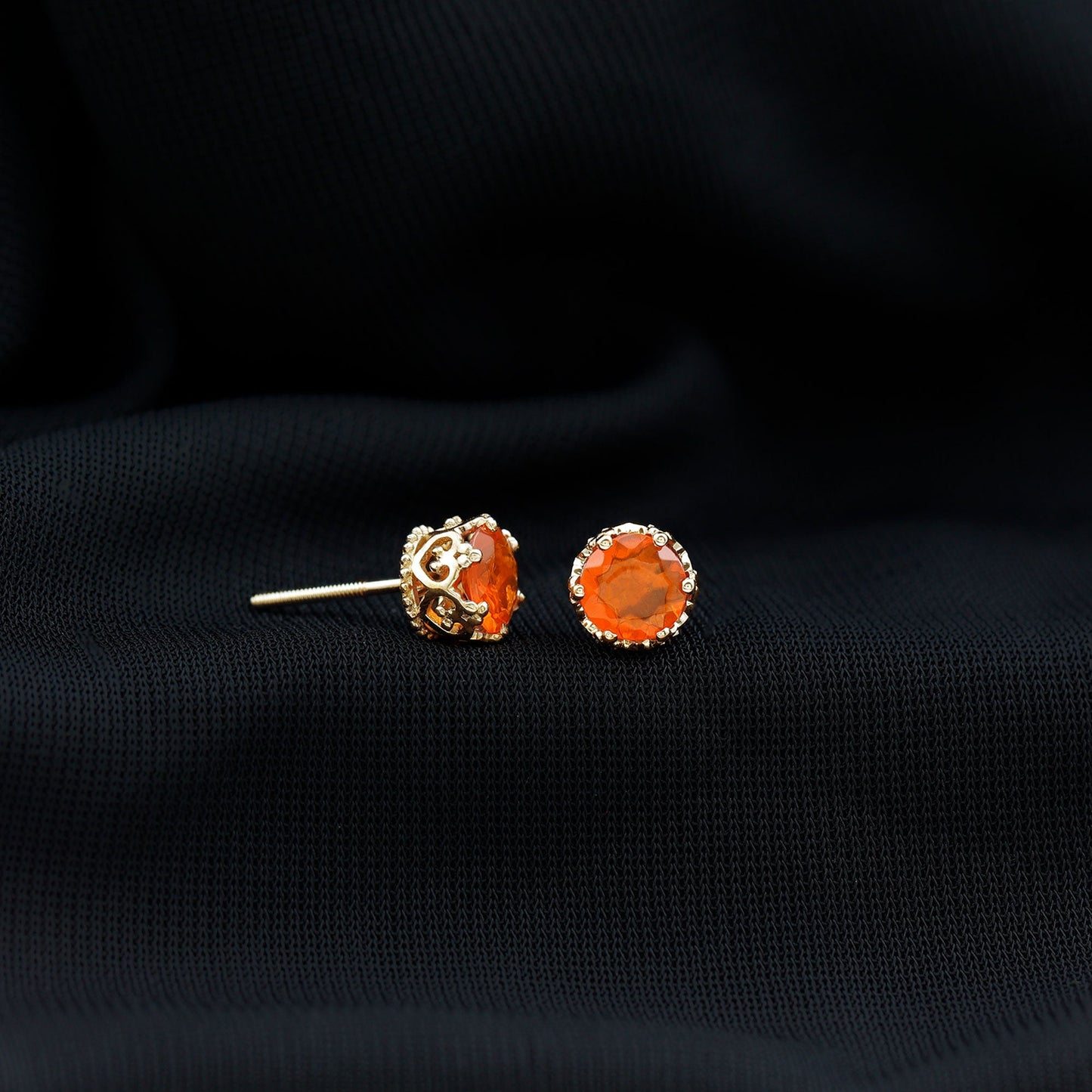 1.5 Carat Fire Opal Solitaire Crown Stud Earrings