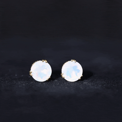 4 Carat Ethiopian Opal Solitaire Stud Earrings in Double Prong Setting