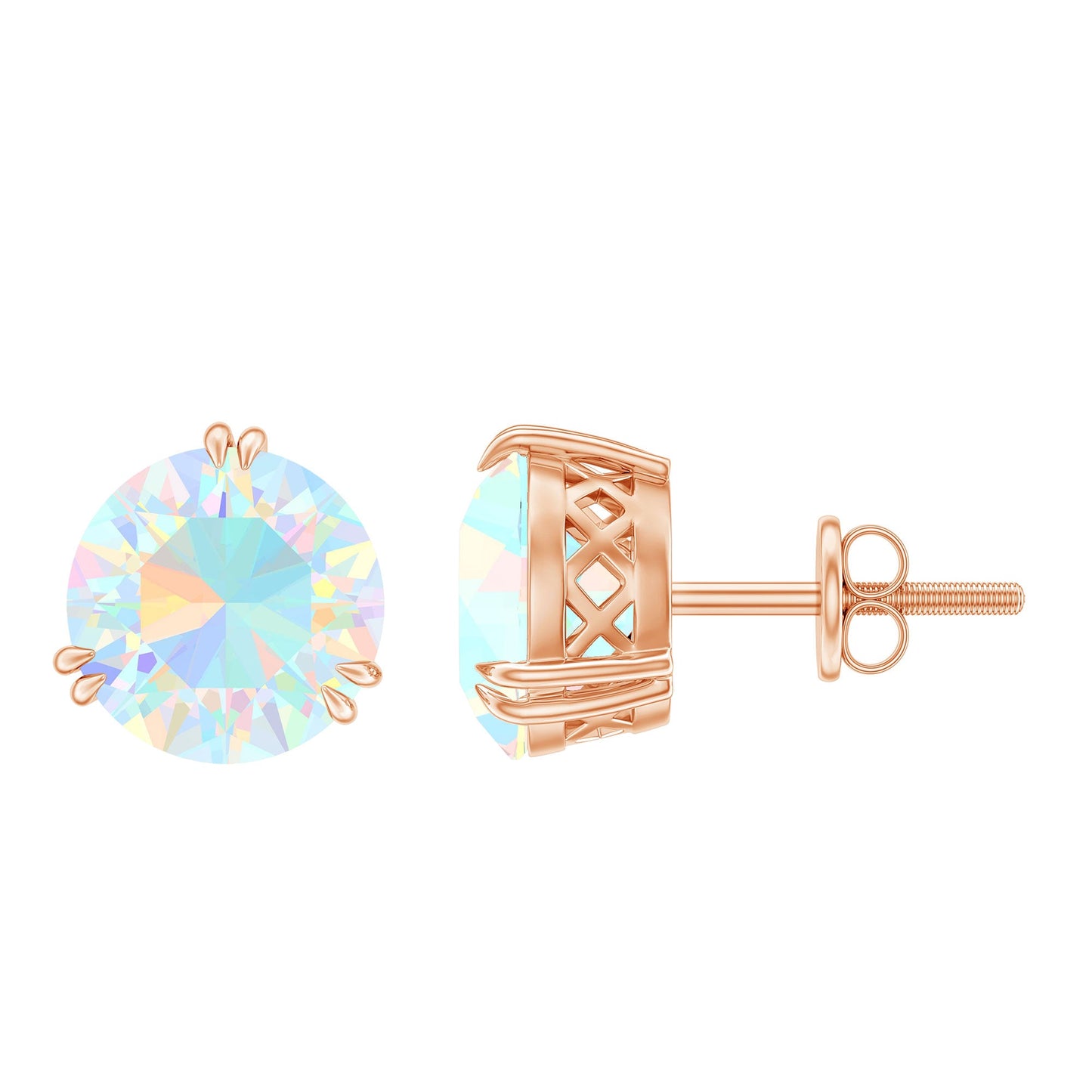 4 Carat Ethiopian Opal Solitaire Stud Earrings in Double Prong Setting