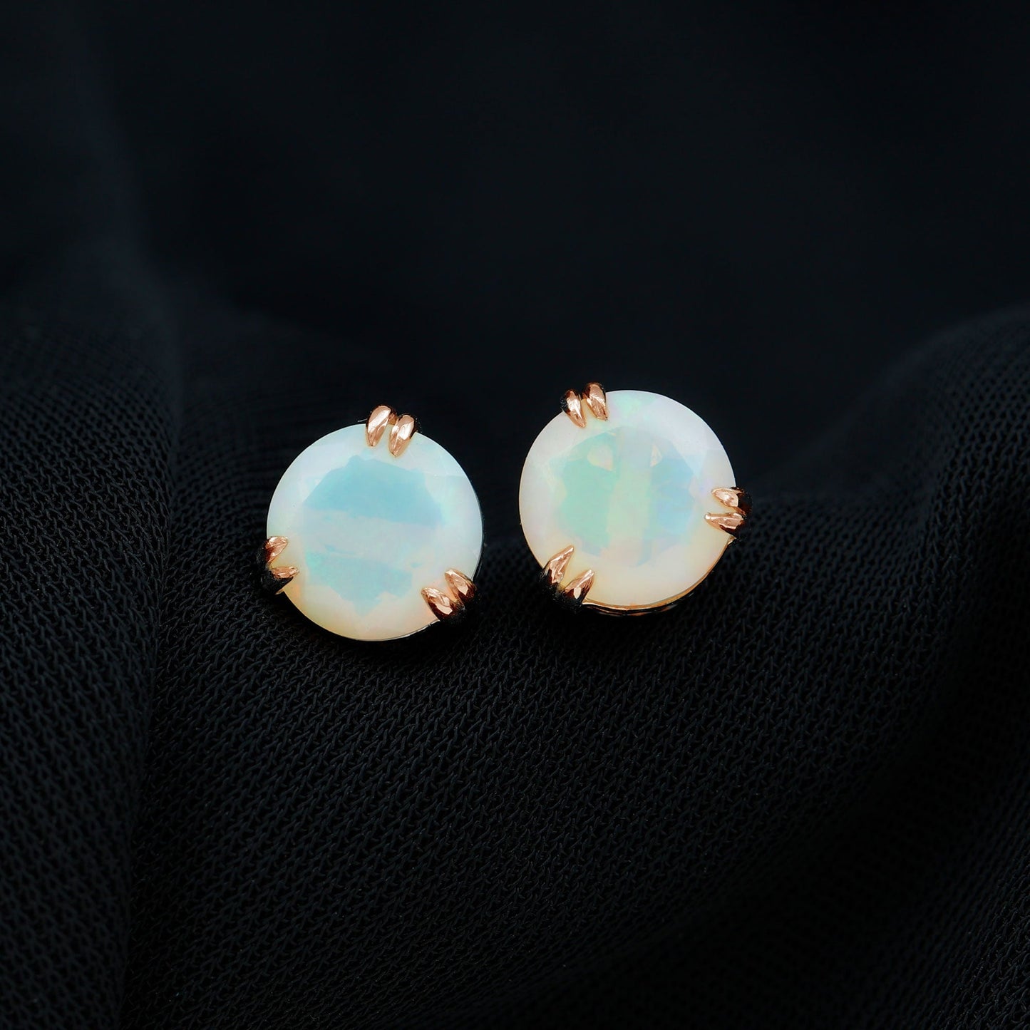4 Carat Ethiopian Opal Solitaire Stud Earrings in Double Prong Setting