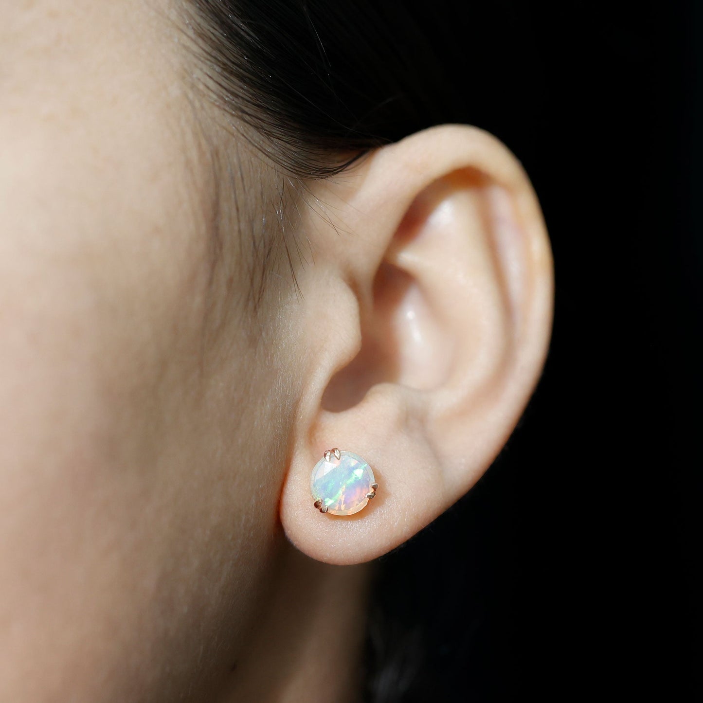 4 Carat Ethiopian Opal Solitaire Stud Earrings in Double Prong Setting