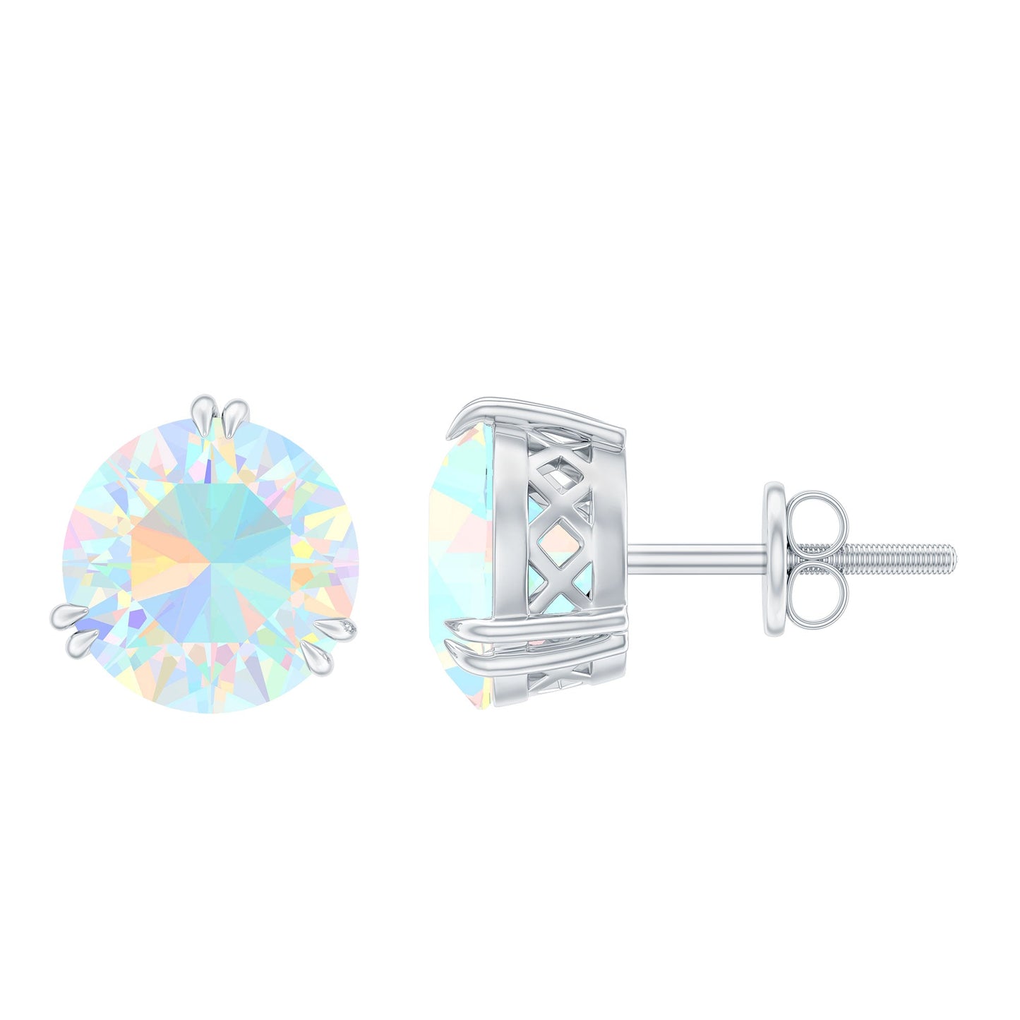 4 Carat Ethiopian Opal Solitaire Stud Earrings in Double Prong Setting