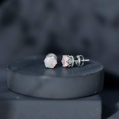Natural Ethiopian Opal Crown Stud Earrings with Screw Back