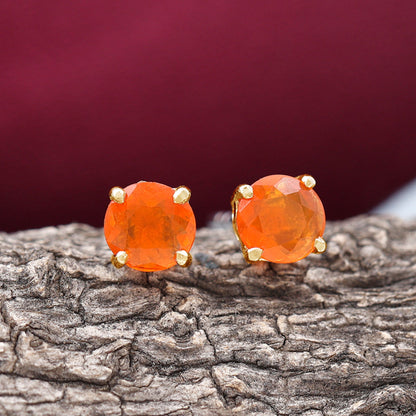 Fire Opal Stud Earrings with Screw on Backs