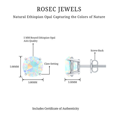 Real Ethiopian Opal Solitaire Stud Earrings