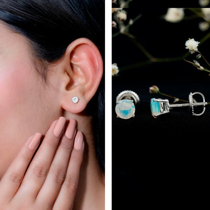 Real Ethiopian Opal Solitaire Stud Earrings