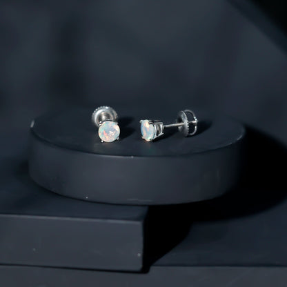 Real Ethiopian Opal Solitaire Stud Earrings