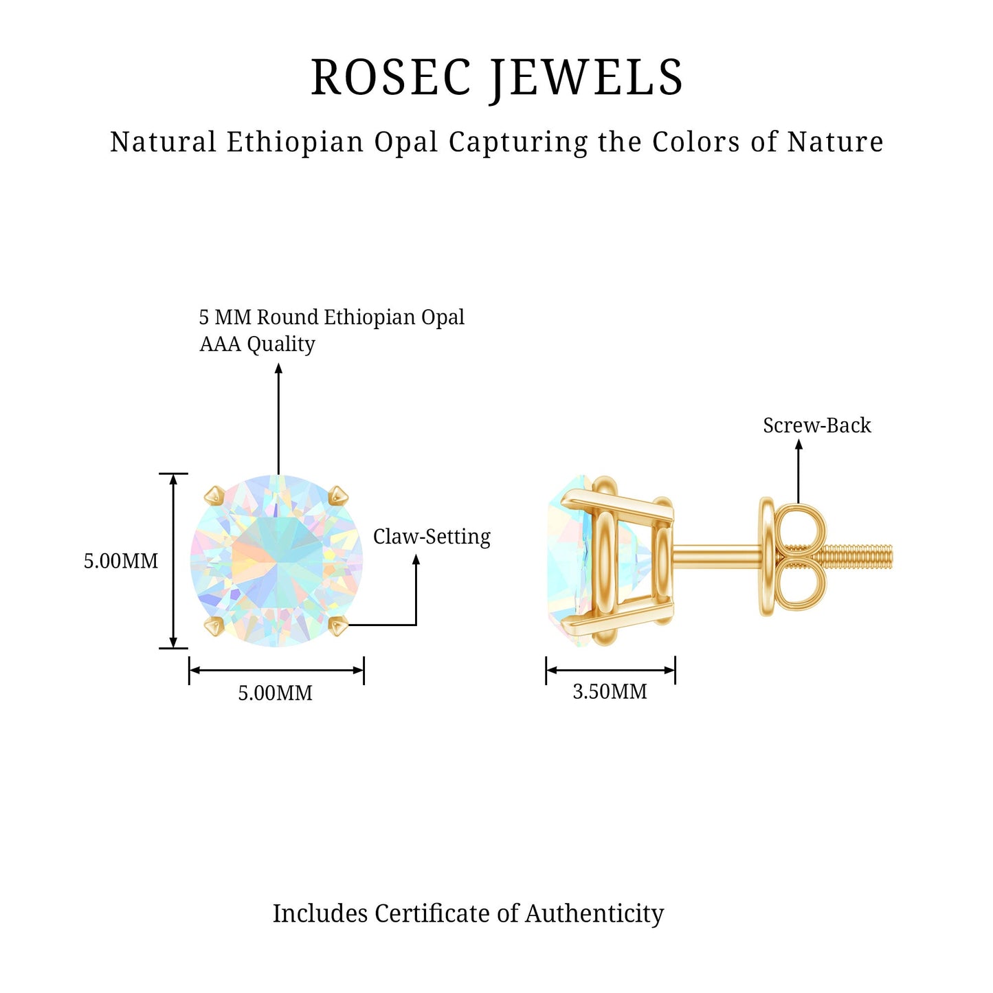 Real Ethiopian Opal Solitaire Stud Earrings