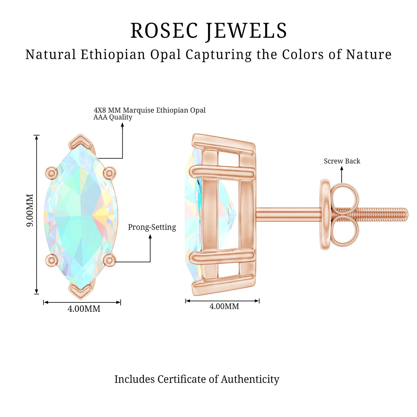 Certified Real Marquise Ethiopian Opal Earrings with Screw Back