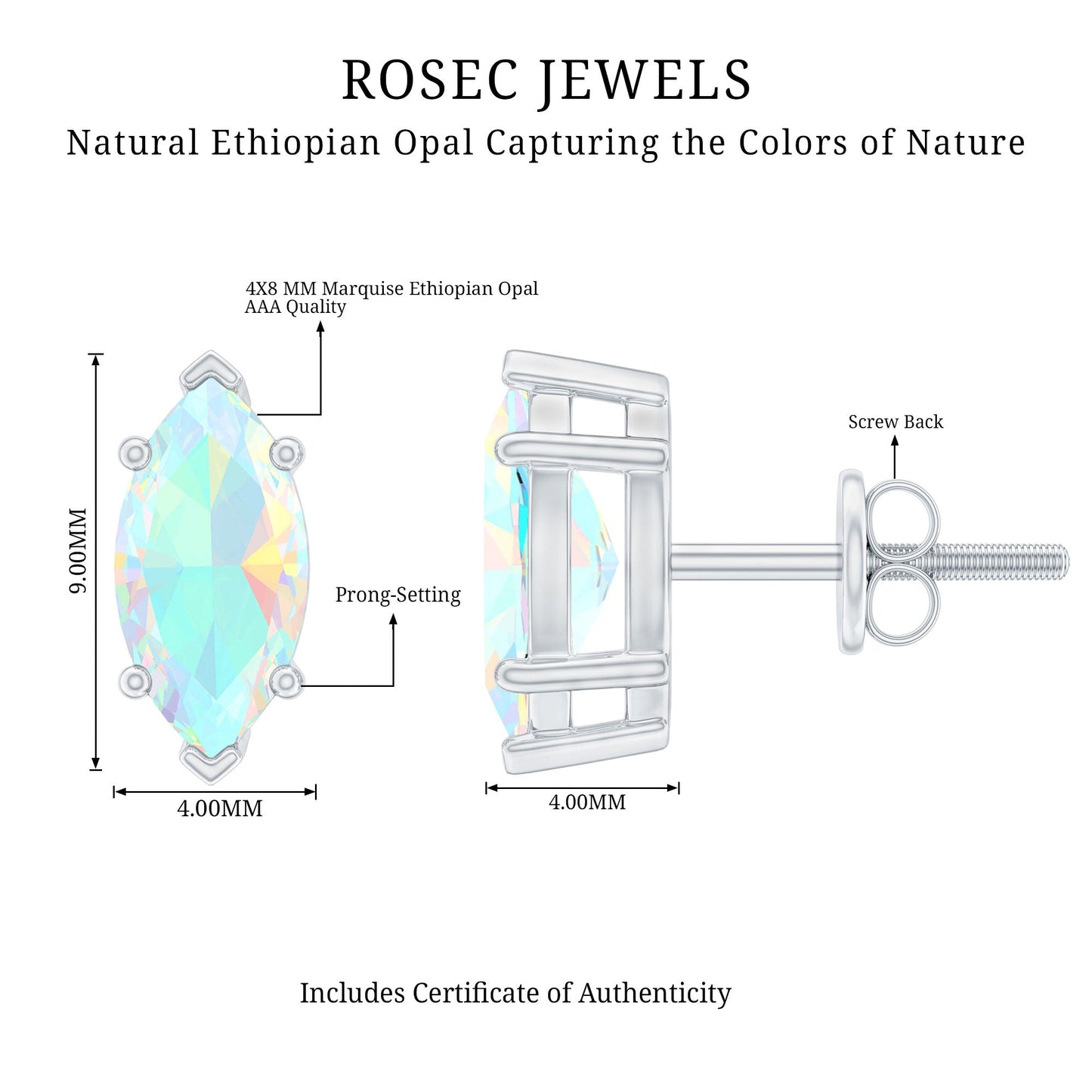 Certified Real Marquise Ethiopian Opal Earrings with Screw Back