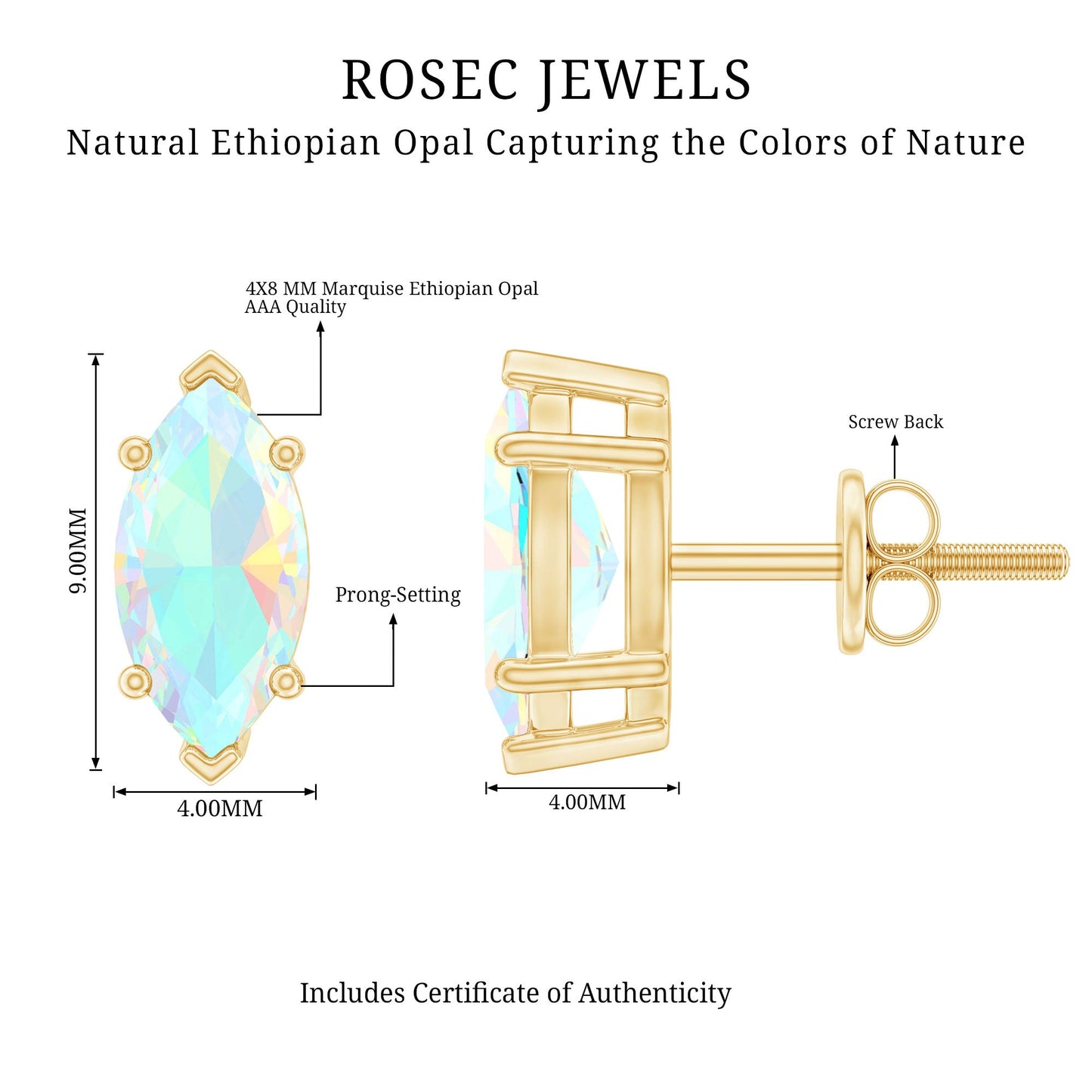Certified Real Marquise Ethiopian Opal Earrings with Screw Back