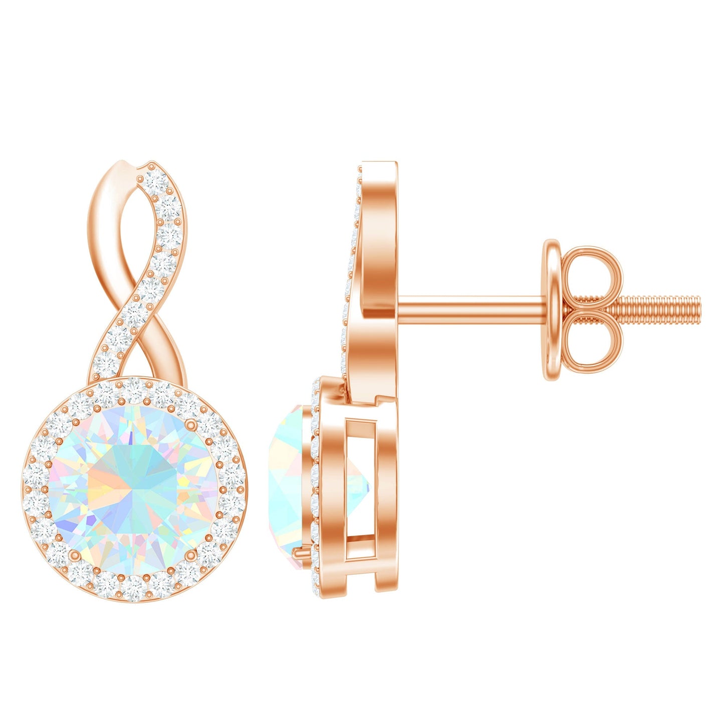 1 Carat Ethiopian Opal and Diamond Infinity Stud Earrings