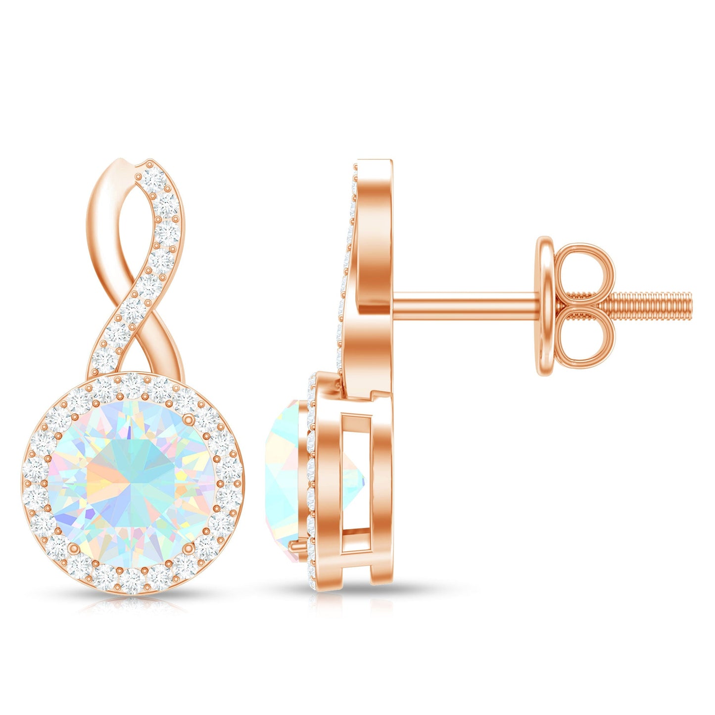 1 Carat Ethiopian Opal and Diamond Infinity Stud Earrings