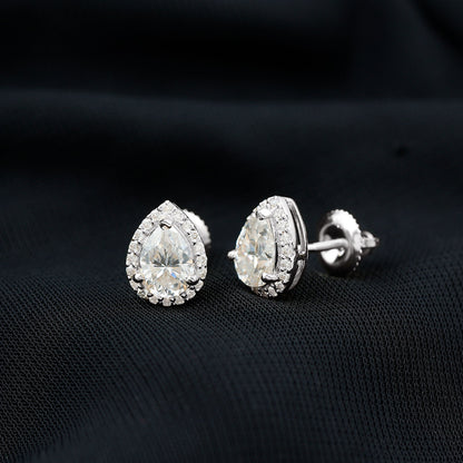 1.5 Carat Classic Moissanite Teardrop Stud Earrings with Halo