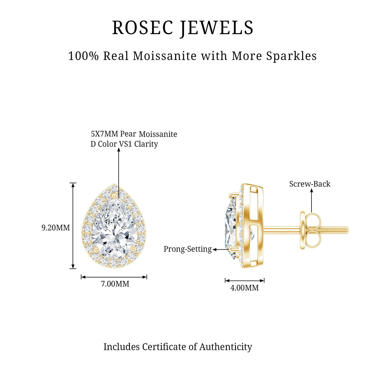 1.5 Carat Classic Moissanite Teardrop Stud Earrings with Halo