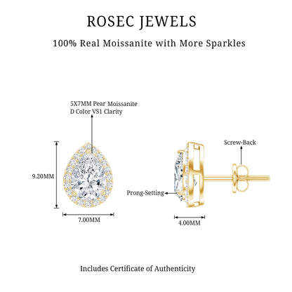 1.5 Carat Classic Moissanite Teardrop Stud Earrings with Halo