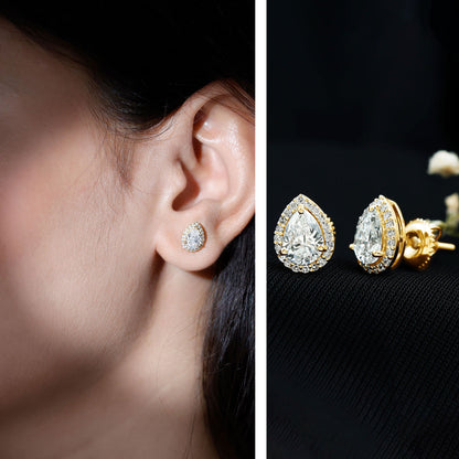 1.5 Carat Classic Moissanite Teardrop Stud Earrings with Halo