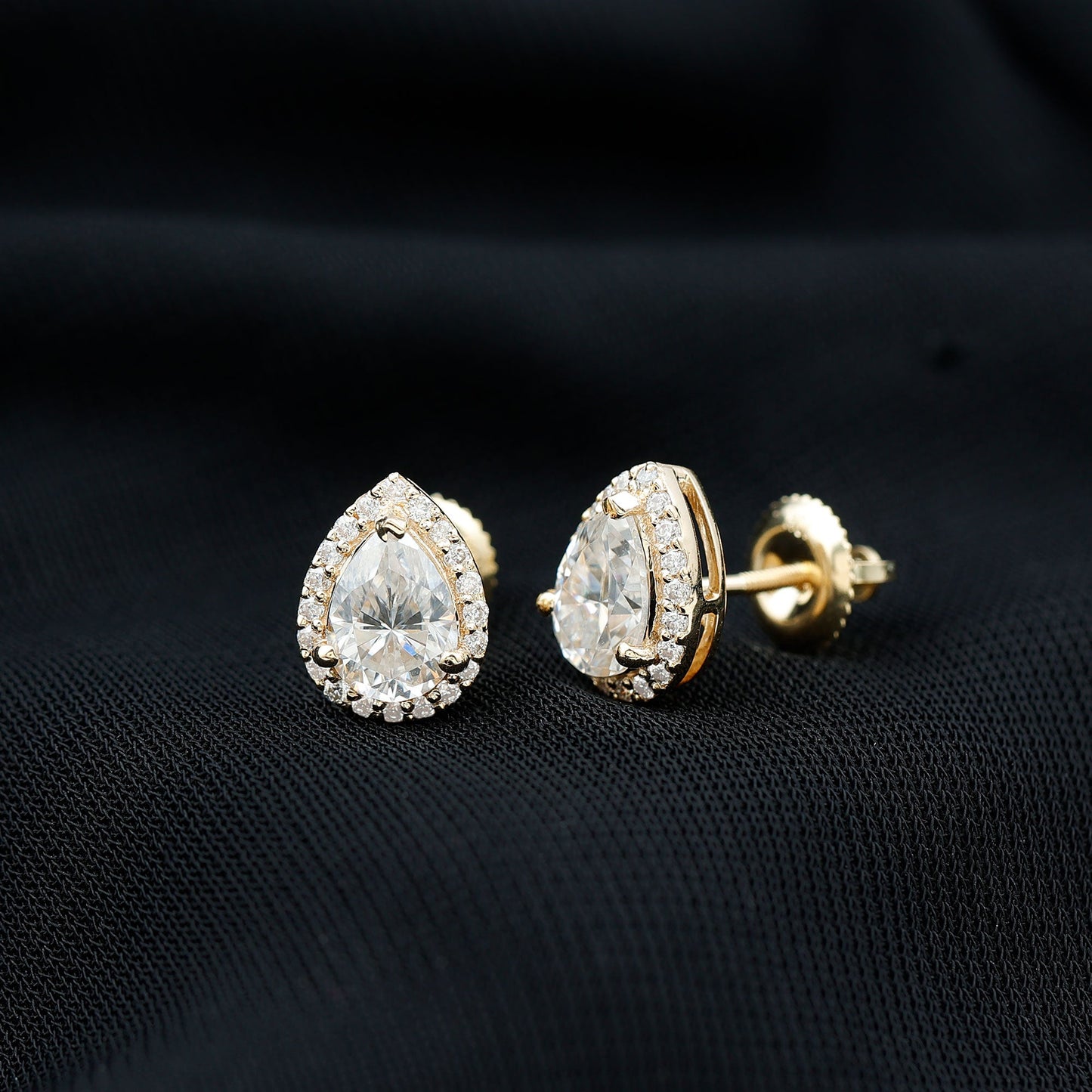 1.5 Carat Classic Moissanite Teardrop Stud Earrings with Halo