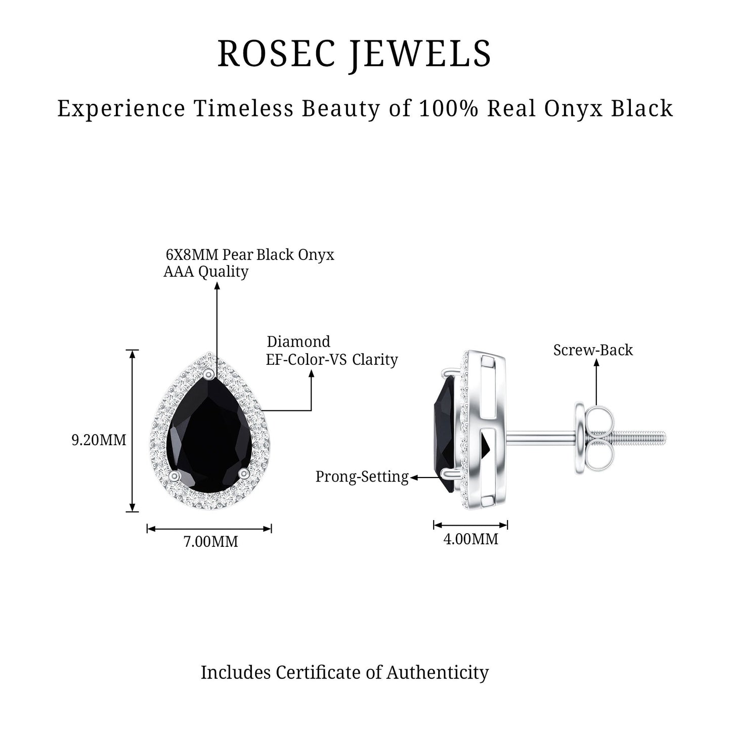 2 Carat Pear Cut Black Onyx and Diamond Halo Stud Earrings