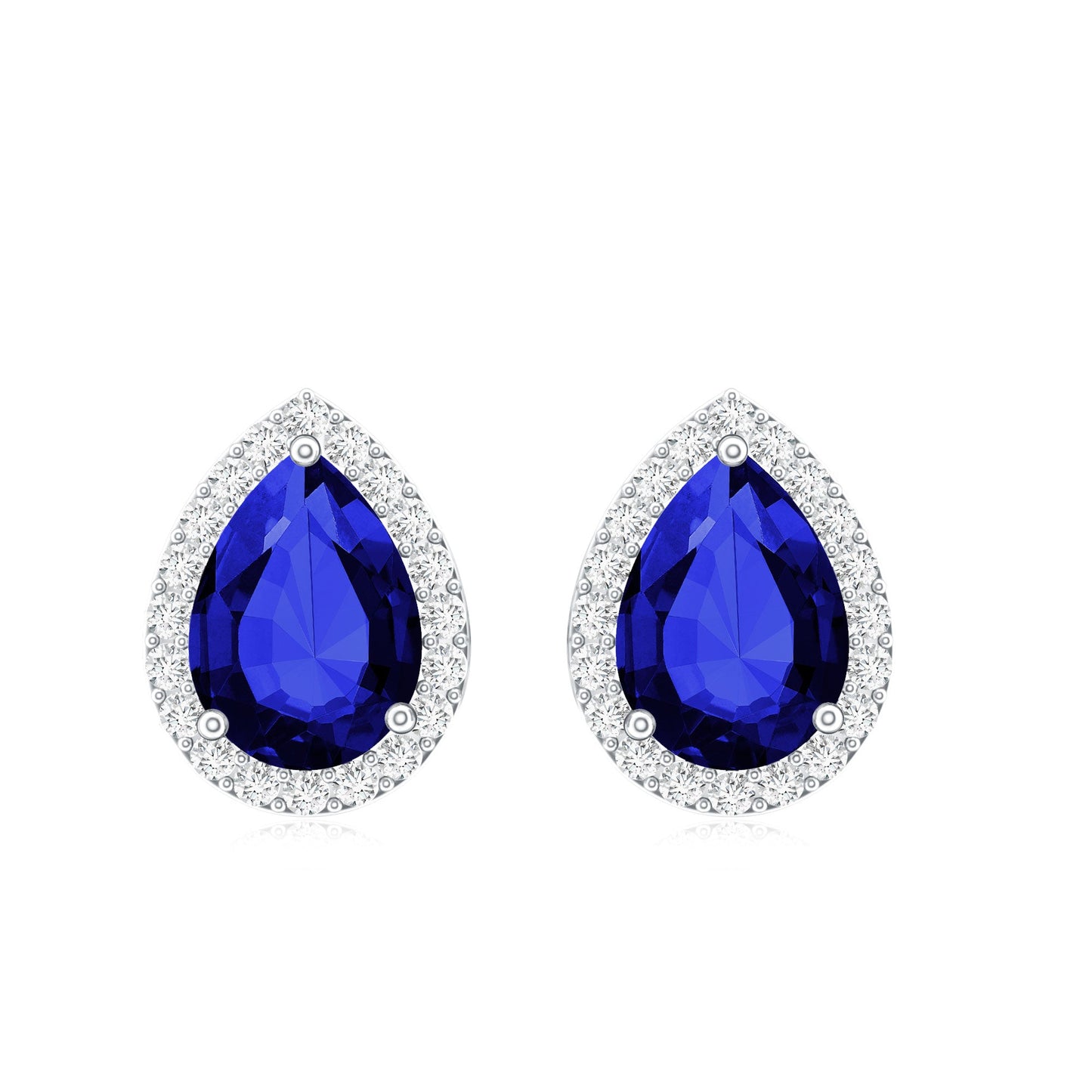 Certified Lab Created Blue Sapphire and Diamond Stud Earrings
