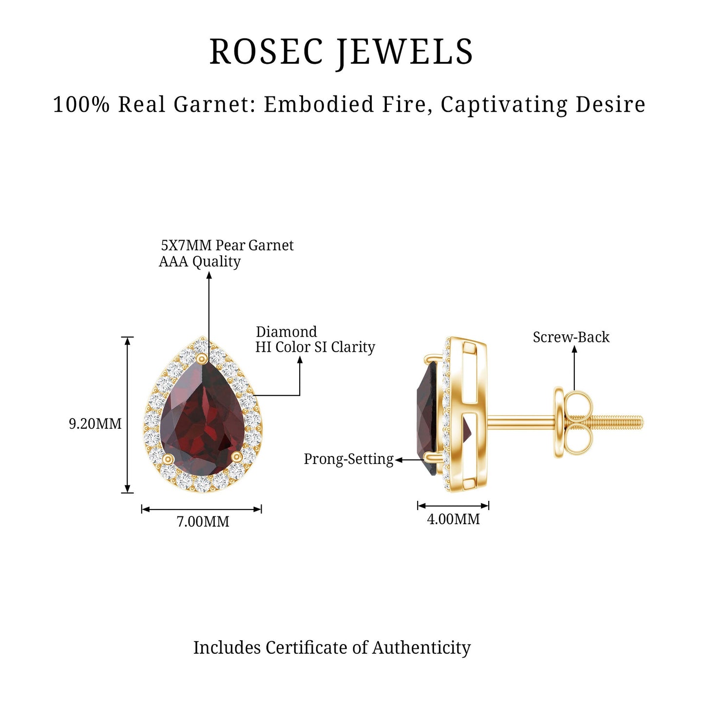 Natural 1.7 Carat Garnet Teardrop Stud Earrings with Diamond Halo