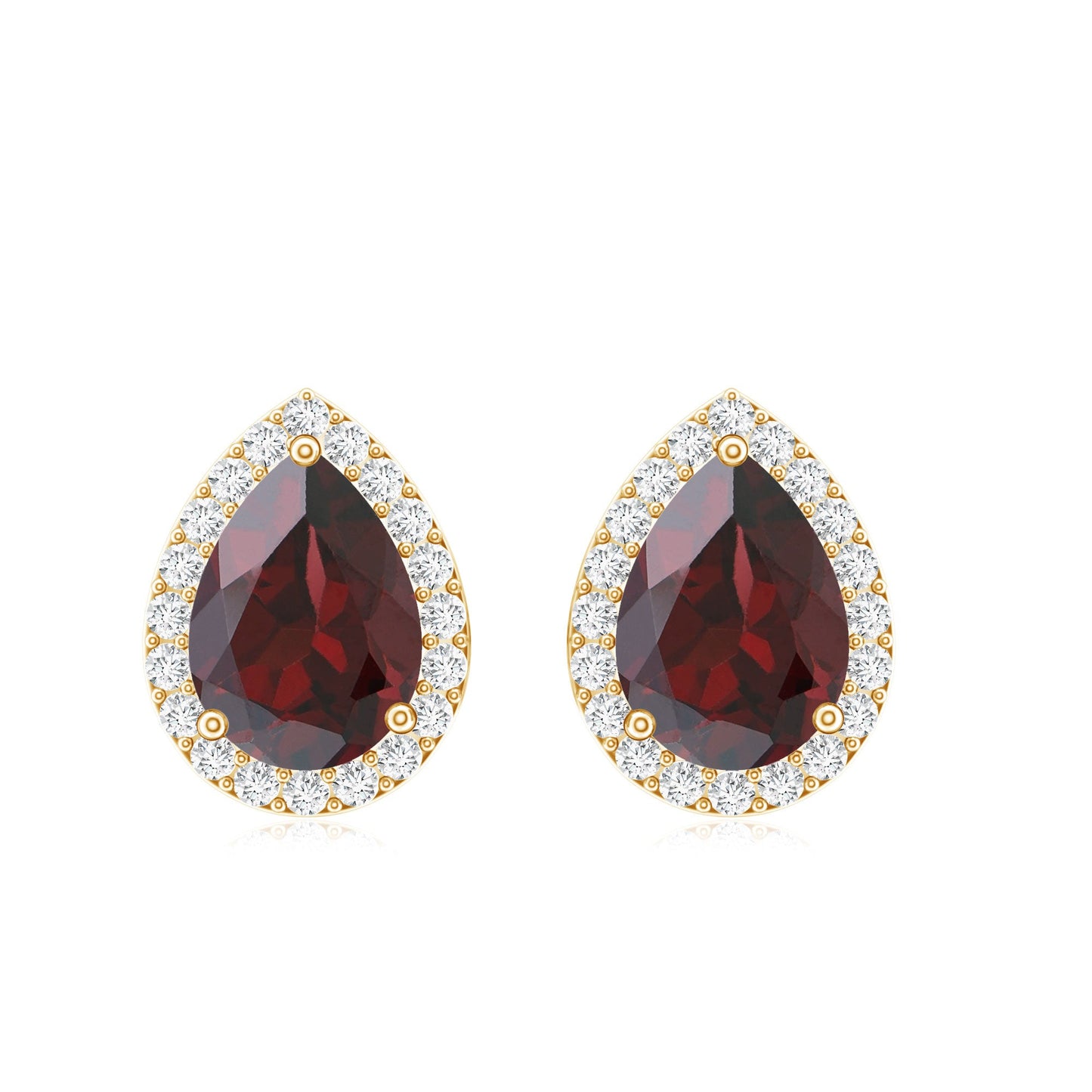 Natural 1.7 Carat Garnet Teardrop Stud Earrings with Diamond Halo