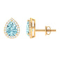 Natural Pear Shape Aquamarine Stud Earrings with Diamond Halo
