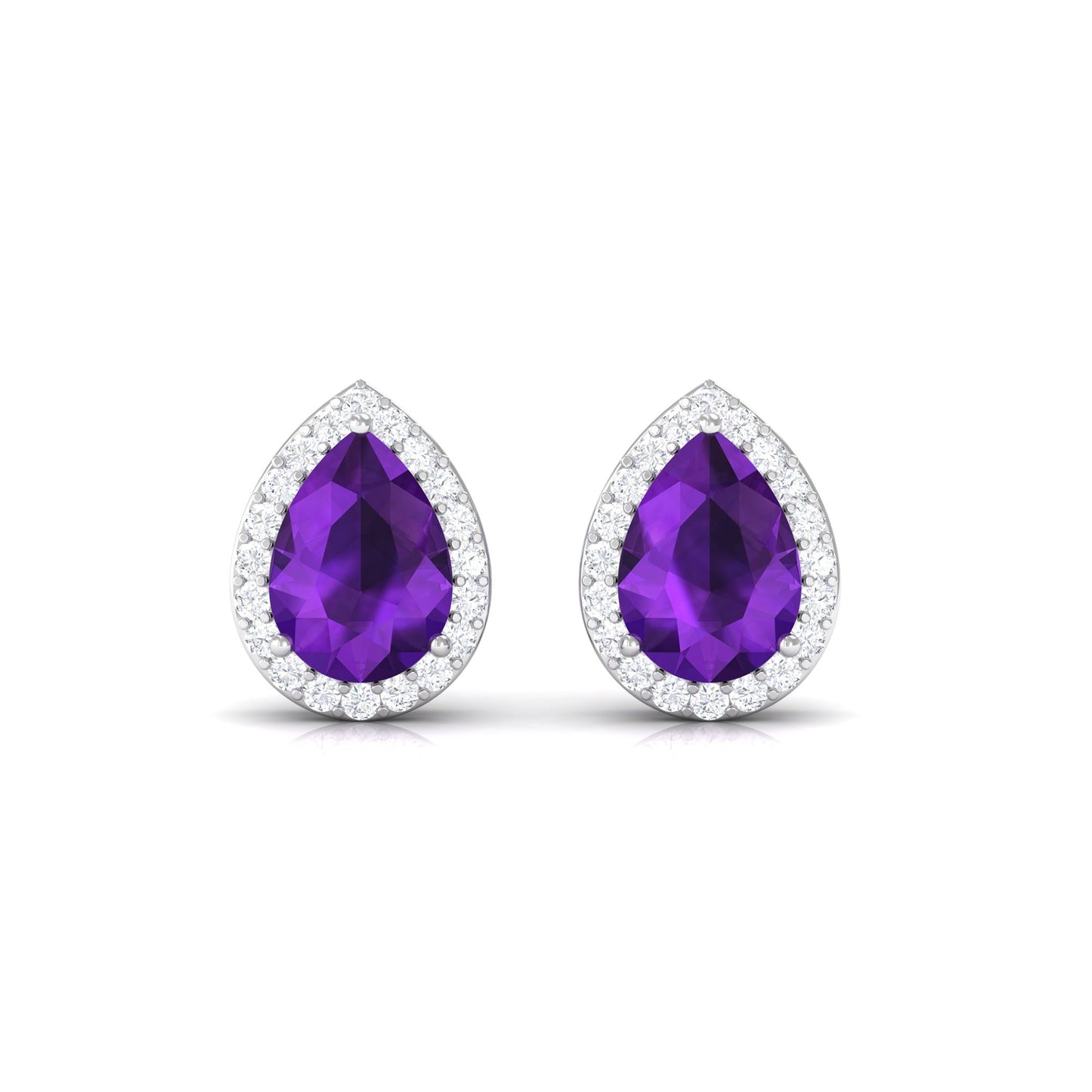 Classic Pear Shape Amethyst Teardrop Earrings with Diamond Halo