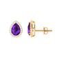 Classic Pear Shape Amethyst Teardrop Earrings with Diamond Halo