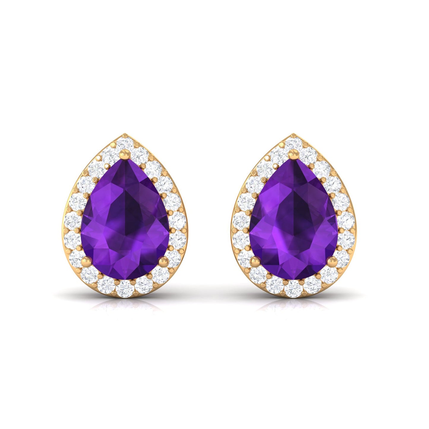 Classic Pear Shape Amethyst Teardrop Earrings with Diamond Halo