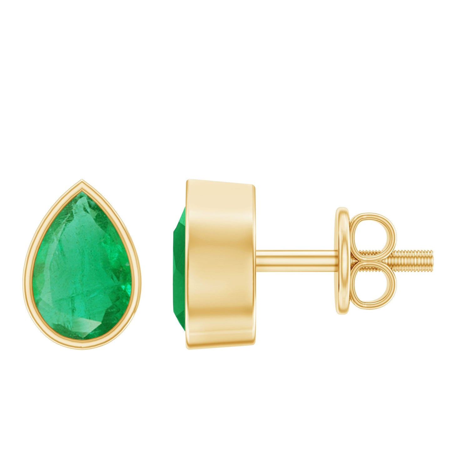 Genuine Emerald Teardrop Stud Earrings in Bezel Setting