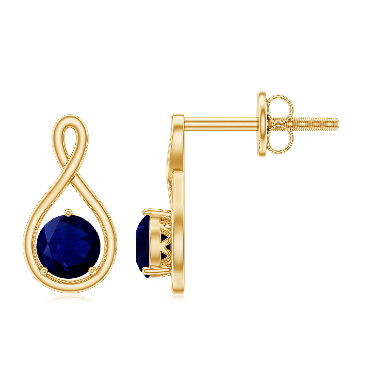 0.8 Carat Round Cut Blue Sapphire Solitaire Infinity Stud Earrings