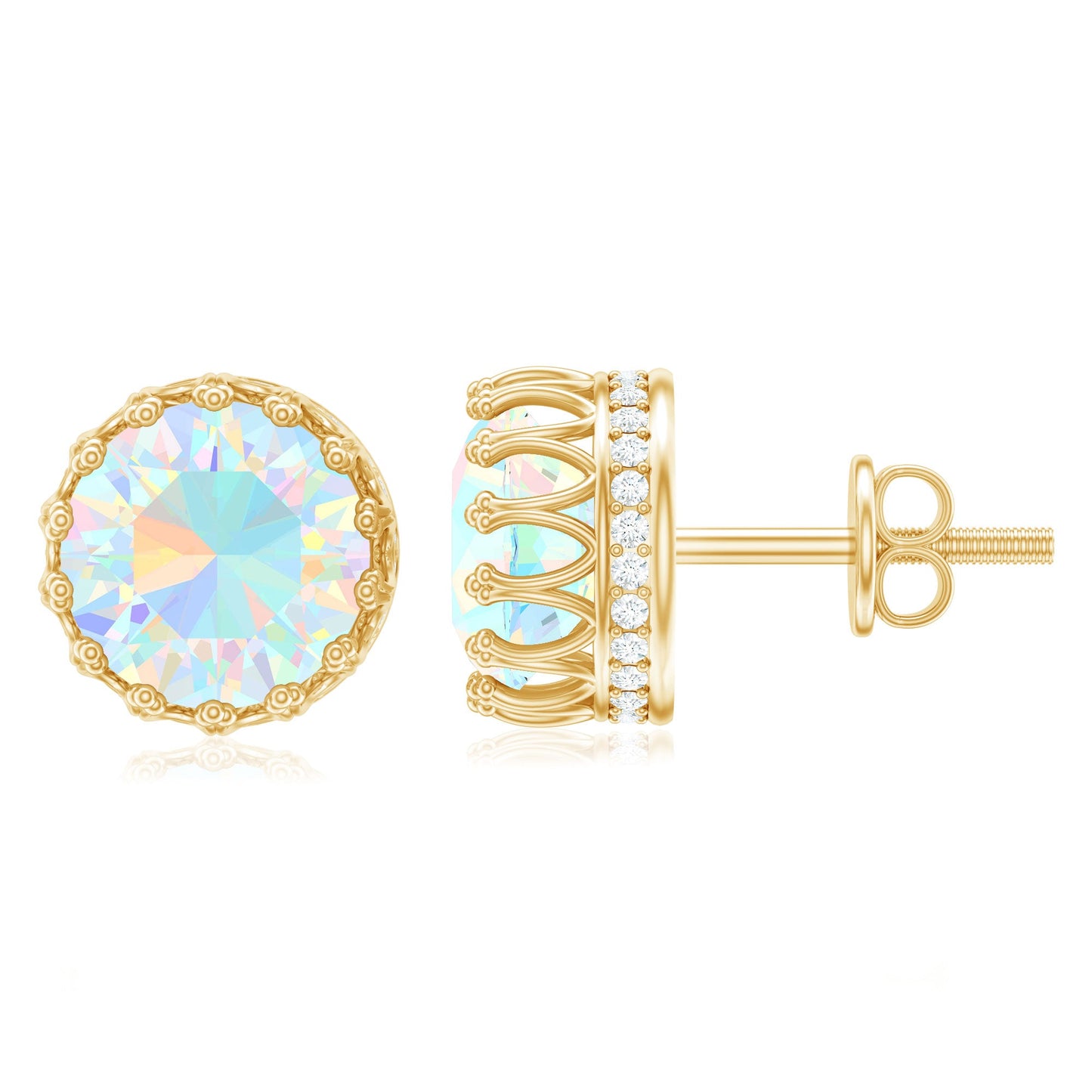 Real Ethiopian Opal Crown Stud Earrings with Certificate
