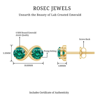 Lab Grown Emerald Infinity Stud Earrings